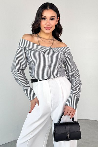 Cappmoda GML- 103206   Cămașă neagră cu guler Madonna cu dungi