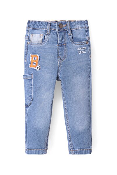 Babyhug Babyhug Denim Full Length Stretch Washed Jeans With Alphabet Embroidered - Blue