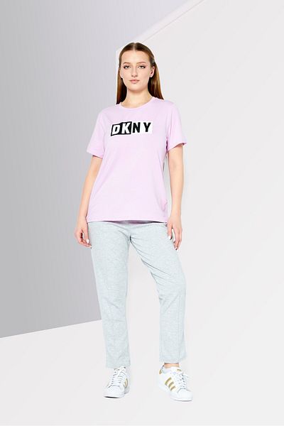 DKNY Sport Women Sportswear Fit Short Sleeve Brand Logo Training T-Shirts, Purple