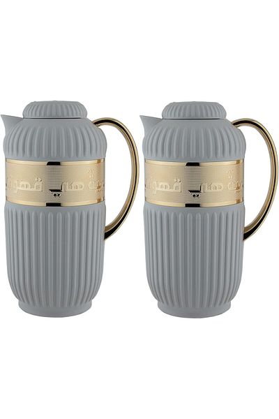 ALSAIF Coffee And Tea Vaccum Flask Set In Grey/gold / Leak-proof And Keeps Drinks Hot 1.0/0.7 Liter