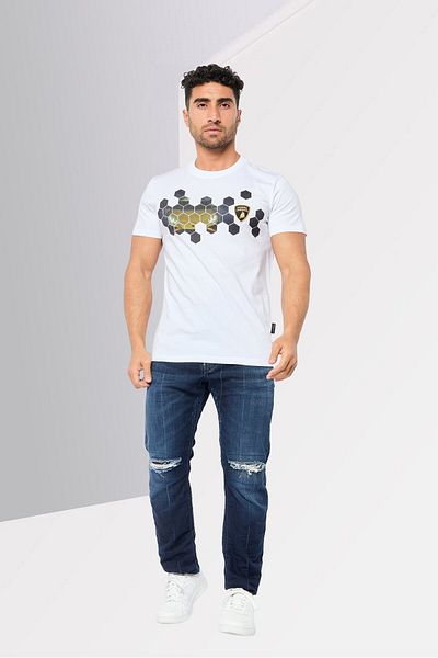 Lamborghini Men Crew Neck Short Sleeves Graphic Print T-Shirt, White