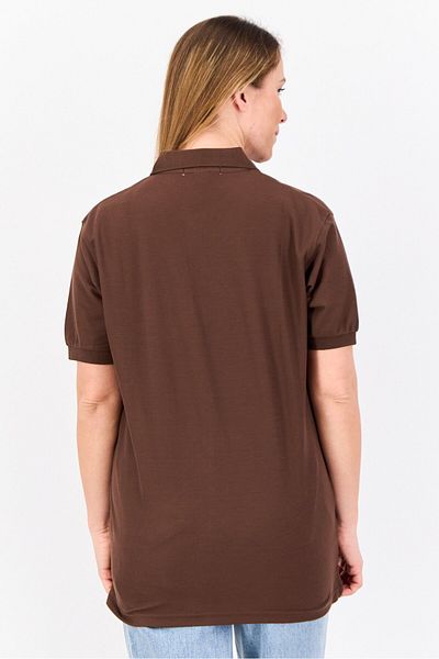 FeatherLite Women Spread Collar Short Sleeve Plain Polo Shirt, Dark Brown