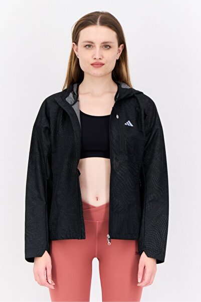 adidas سترة تدريب رياضية نسائية بأكمام طويلة، باللون الأسود