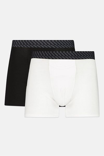 Tommy John Men 2 Pieces 4 Inseam Brand Logo Boxer Briefs, Black/white