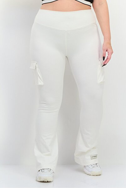 The Giving Movement Women Regular Fit Plain Cargo Pocket Flare Pants, Off White