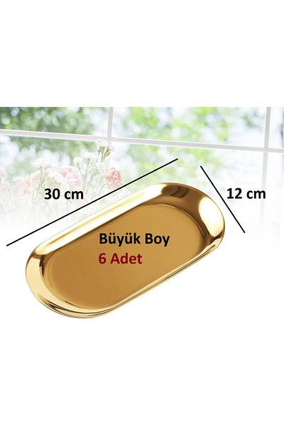 farklı evim 6 Pieces Large Steel Oval Gold Mezelik Sauce Bowl with Large Steel Cookie