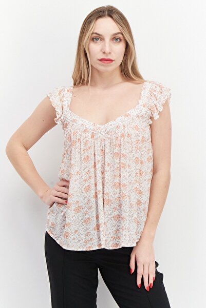 Gentle Fawn Women V-Neck Flutter Sleeves Floral Print Top, Pink Combo