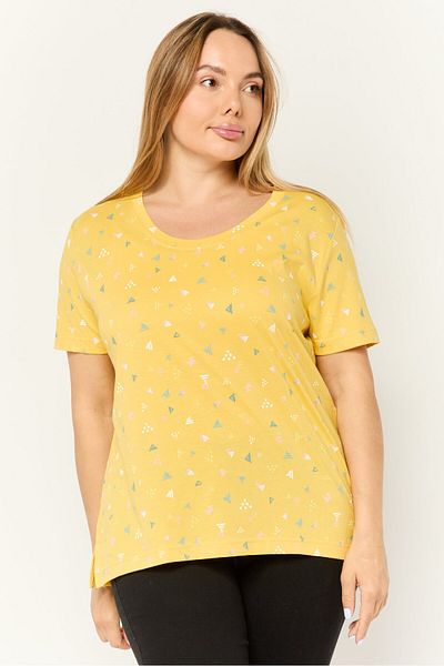 Esprit Women Crew Neck Short Sleeves Allover Print T-shirt, Yellow