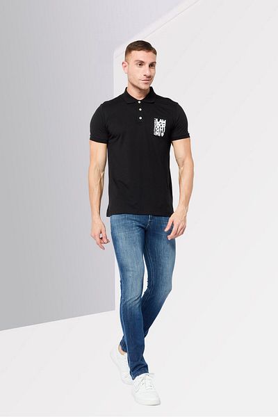 Lamborghini Men Regular Fit Brand Logo Short Sleeves Polo Shirt, Black