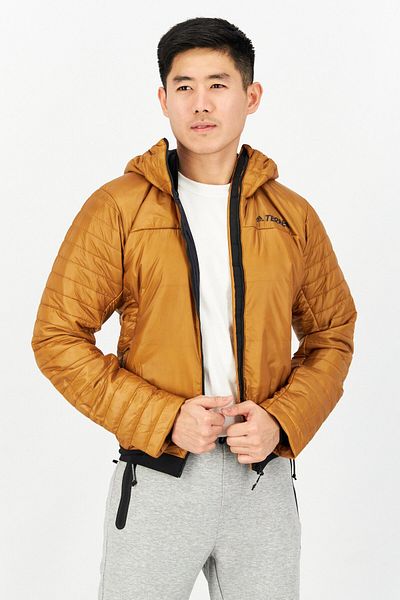 adidas Men Sportswear Fit Brand Logo Quilted Jacket, Brown