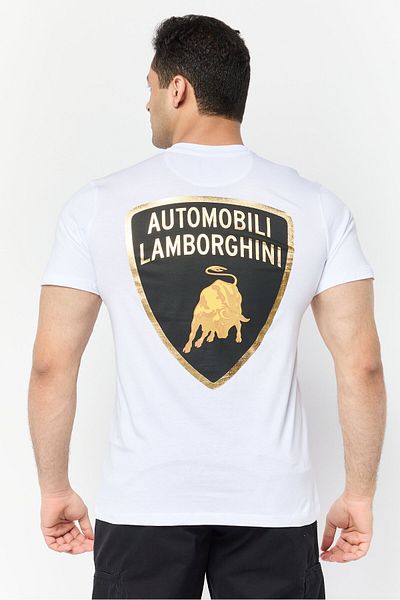Lamborghini Men Crew Neck Short Sleeves Graphic Print T-Shirt, White