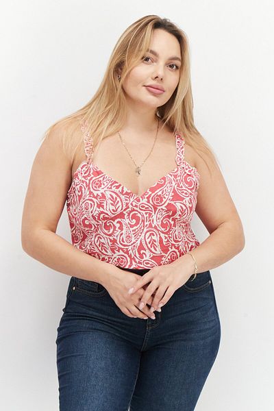 RVCA Women Sweetheart Neck Sleeveless Paisley Tank Top, Red