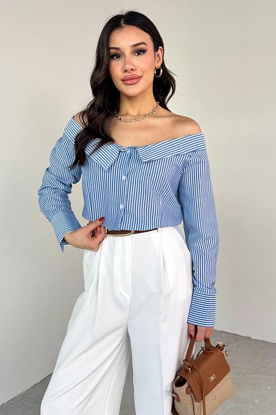 Cappmoda GML- 103206   Cămașă cu guler Madonna cu dungi albastre