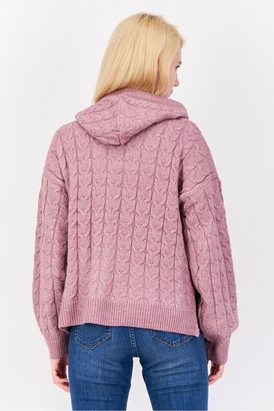 PİNK ROSE Women Hooded Knitted Sweater, Mouve