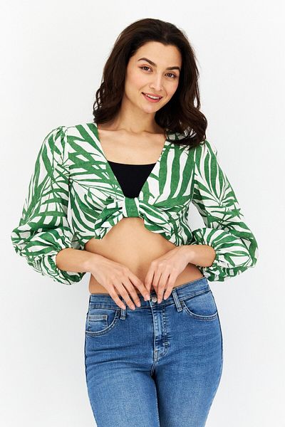 Kate Spade Women V Neck Long Sleeve All Over Printed Top, Green