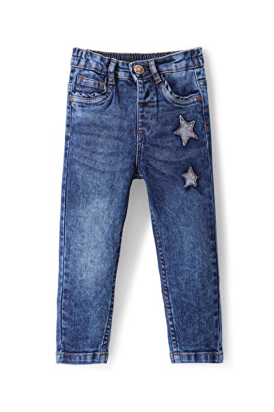 Babyhug Babyhug Denim Washed Full Length Jeans with Stretch & Star Patch - Blue