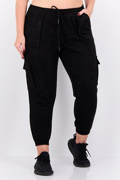 Black Tape Women Plus Size Plain Cargo Pants, Black