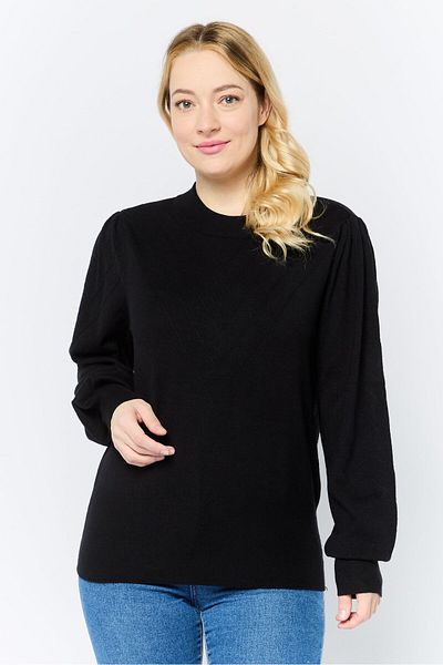 Madison + Hudson Women Mock Neck Textured Sweater, Black