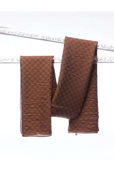 Kayra Jacquard Viscose Shawl - Checkerboard Monogram, Brown