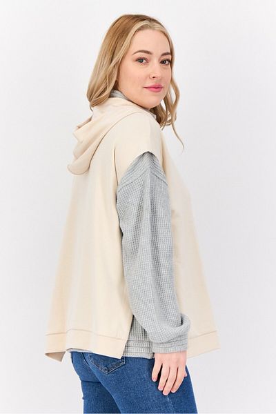 Esprit Women Solid Sleeveless Hoodie, Beige