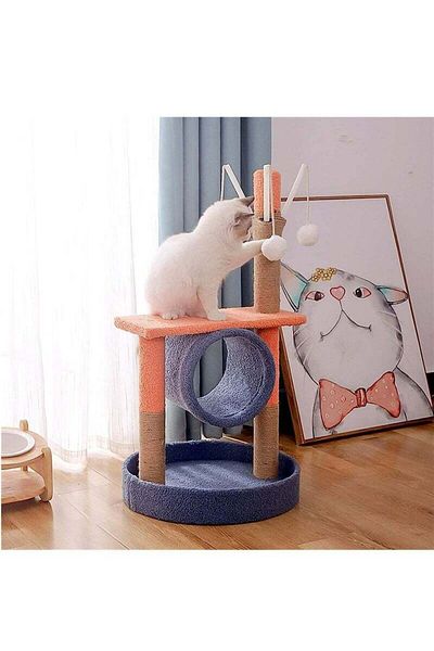 COOYA Cat Scratching Post Tree with Tower Soft Bed,Jute Scratch Posts with Hanging Ball Toy for Indoor Cat