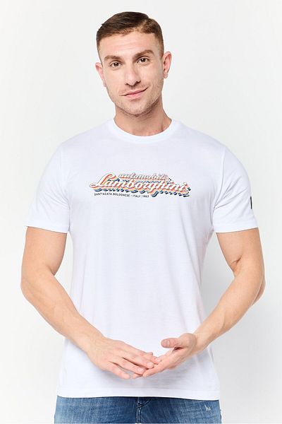 Lamborghini Men Crew Neck Short Sleeve Graphic Print T-Shirt, White