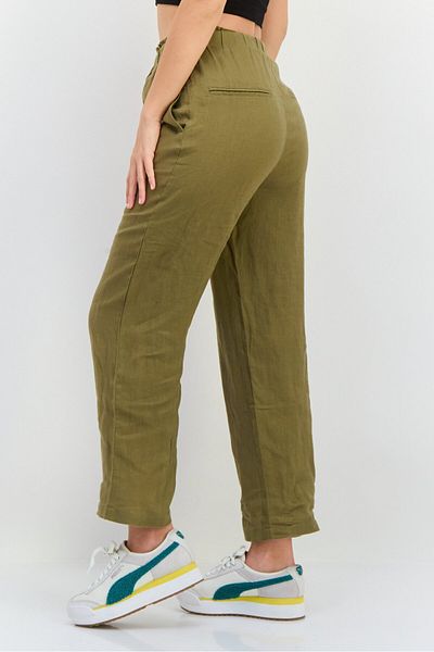 MANGO Woman Women Regular Fit Plain Straight Leg Pants, Olive