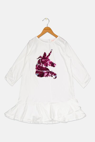 Poof Girl Kids Girl 3/4 Sleeves Sequence Tunic Top, White