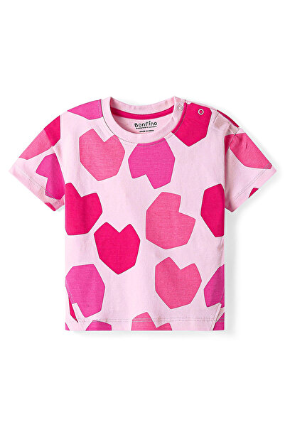 Bonfino Bonfino 100% Cotton Knit Half Sleeves T-Shirt & Shorts Set With Heart Print - Pink