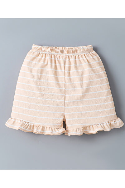 SAPS SAPS 100% Cotton Unicorn Patch Short Sleeves T-Shirt & Striped Frilled Shorts Set - Beige