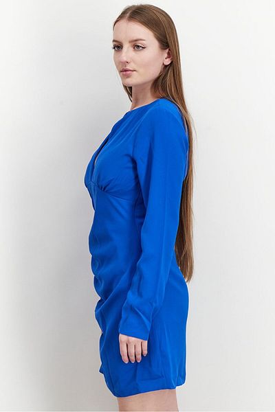 NA-KD Women Cut Out Long Sleeve Gathered Mini Dress, Blue