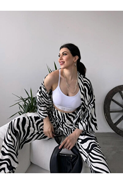 MOONBULL Kadın Zebra Desenli Kimono Takım