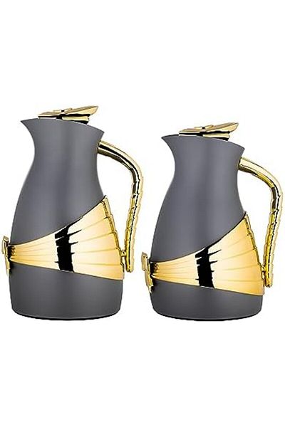 ALSAIF Coffee And Tea Vaccum Flask Set In Grey/gold / Leak-proof And Keeps Drinks Hot 0.7/1.0 Liter