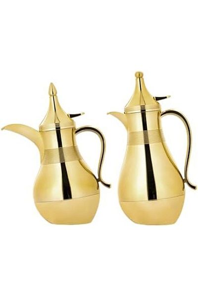 ALSAIF Coffee And Tea Vaccum Flask Set In Gold / Leak-proof And Keeps Drinks Hot 1.0/0.7 Liter