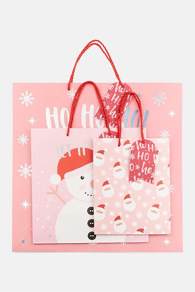 Votum Graphic Print Set Of 3 Gift Bag Set, Red