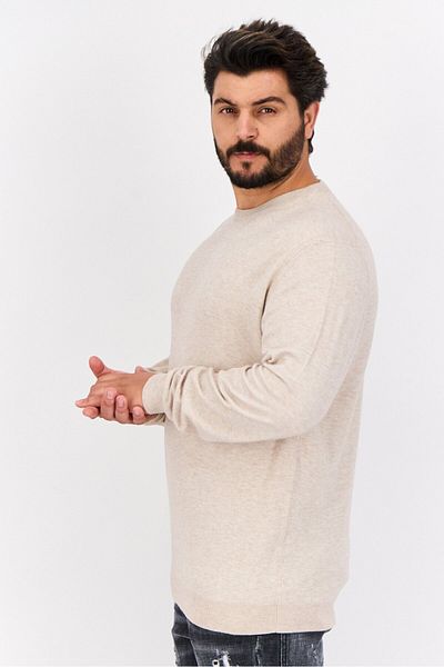 Sorbino Men Crew Neck Long Sleeve Plain Sweater, Beige