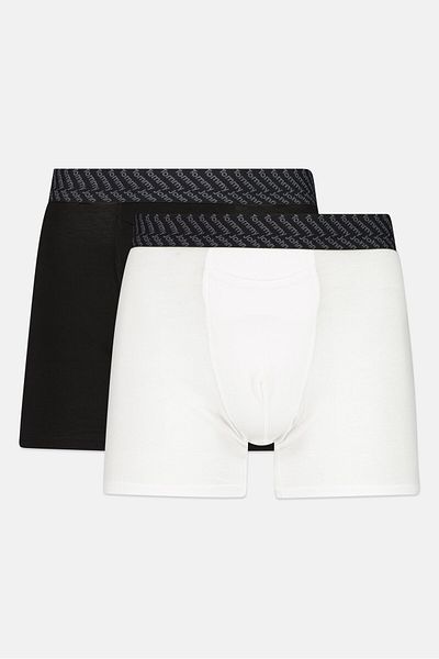 Tommy John Men 2 Pieces 6 Inseam Brand Logo Boxer Briefs, Black/white