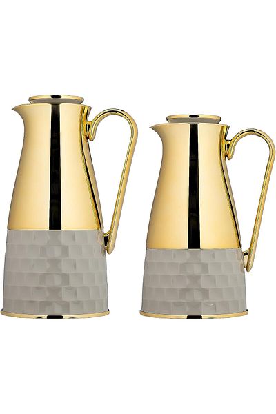 ALSAIF Coffee And Tea Vaccum Flask Set In Grey/gold / Leak-proof And Keeps Drinks Hot 1.0/0.7 Liter