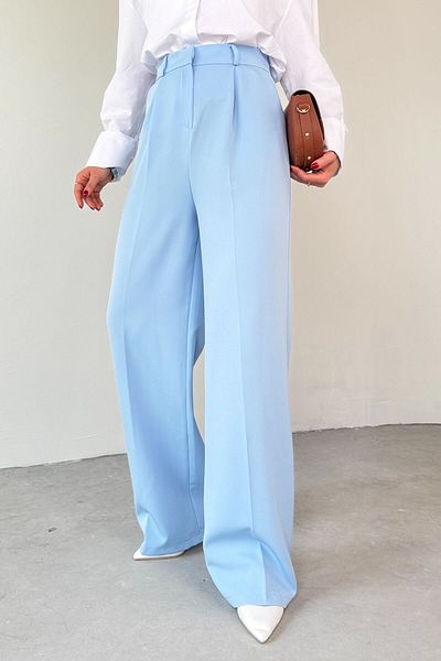 Cappmoda Pnt-07409 Baby Blue Polyviscon Παντελόνι Palazzo