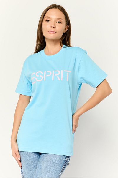 Esprit Women Crew Neck Short Sleeves Graphic Print T-shirt, Light Blue