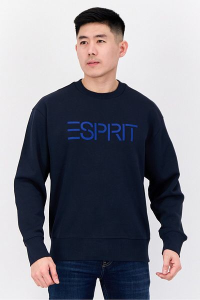 Esprit Men Crew Neck Long Sleeves Brand Logo Sweatshirts, Navy