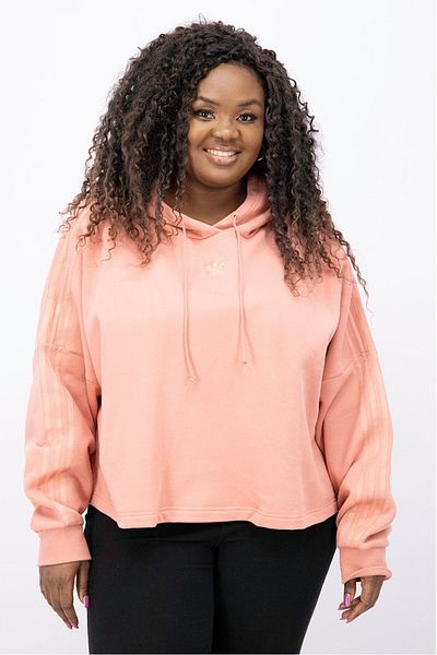 adidas Women Plus Size Embroidered Logo Crop Hoodies, Ash Pink
