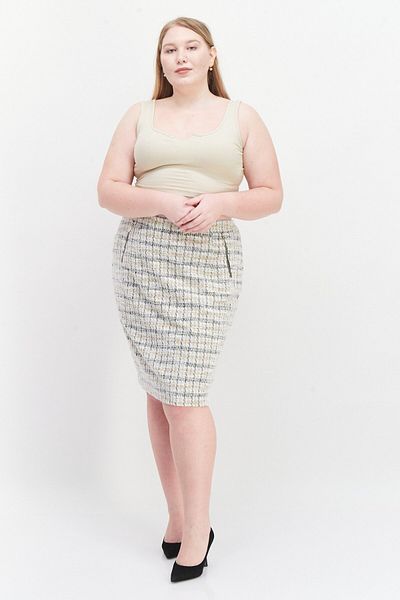Kasper Women Plus Size Windowpane Midi Skirt, Light Beige