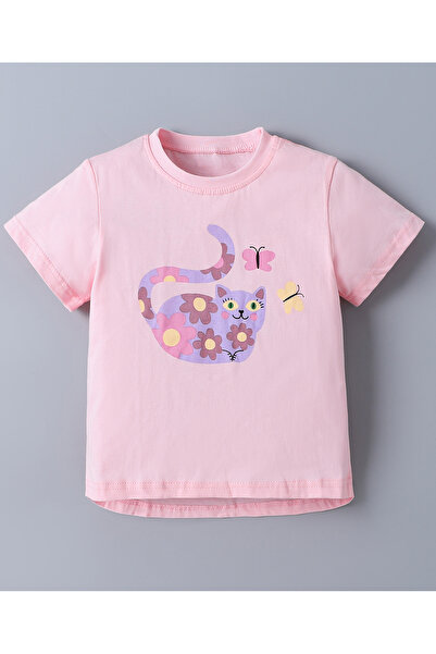 SAPS SAPS 100% Cotton Cats & Floral Graphic Short Sleeves T-Shirt & All Over Printed Pants Set - Pink