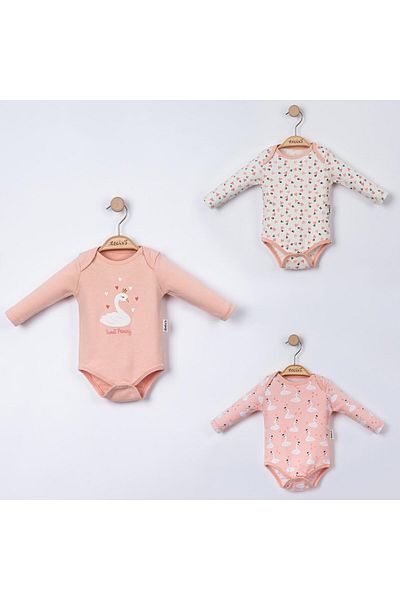 Necix's Swan Printed Baby Girl with Snap Fasteners, Badi and Booties, Three Pieces Double Set