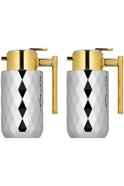 ALSAIF Coffee And Tea Vaccum Flask Set In Nickel/gold / Leak-proof And Keeps Drinks Hot 1.0/1.0 Liter
