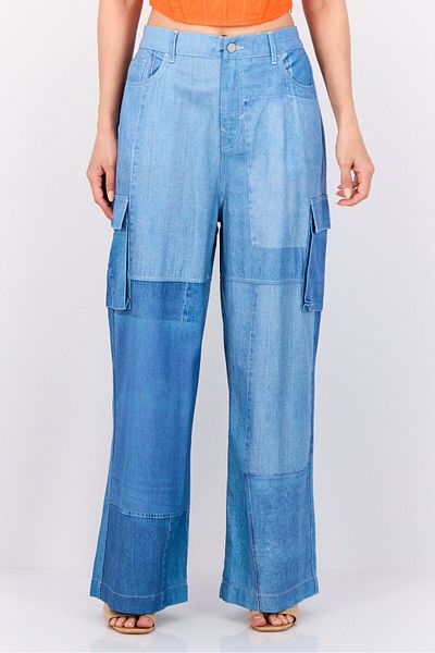 Esprit Women Regular Fit Washed Cargo Pants, Blue