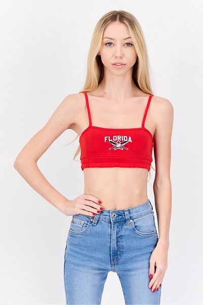 Don't Call Me Jennyfer Women Square Neck Sleeveless Graphic Print Top, Red