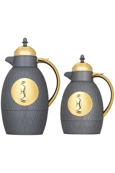 ALSAIF Coffee And Tea Vaccum Flask Set In Grey/gold / Leak-proof And Keeps Drinks Hot 1.0/0.7 Liter