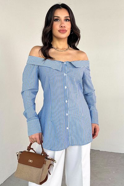 Cappmoda GML- 103206   Cămașă cu guler Madonna cu dungi albastre